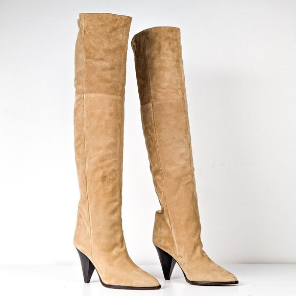 Isabel Marant Women Ririo Cream Suede OTK Western Heel Boots sz 8US EUR 38 - Picture 1 of 13
